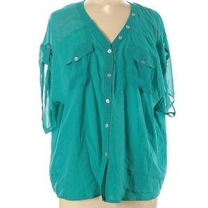 Daniel Rainn womens v neck teal blouse medium